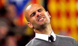 Pep Guardiola during Barcelona's elimination from the Champions League by Chelsea